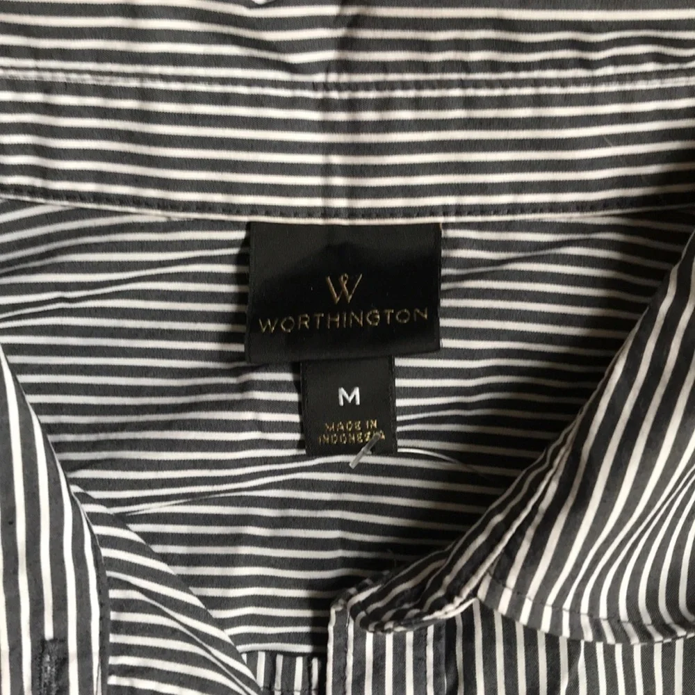 Worthington Striped Ruffle Sleeve Button Up